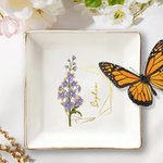 Personalized Golden Edge Birth Flower Ceramic Trinket Jewellery Dish with Name Birthday Wedding Engagement Gift for Women
