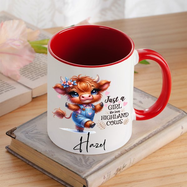 Personalized Cute Highland Cow Ceramic Coffee Mug with Name Daily Use Birthday Gift for Girls Women