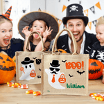 Personalized Boo Cartoon Boy Girl Ghost Large Portable Jute Tote Bag with Name Halloween Festival Gift for Kids