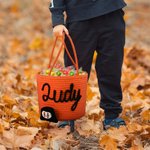 Personalized Pumpkin Ghost Face Photo Halloween Theme Cotton Rope Basket with Name Trick or Treat Halloween Gift for Girl Boy Children
