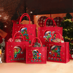 Personalized Santa Hat Color Lights Reusable Red Jute Tote Gift Bag with Initial and Name Christmas Party Gift for Family Kids