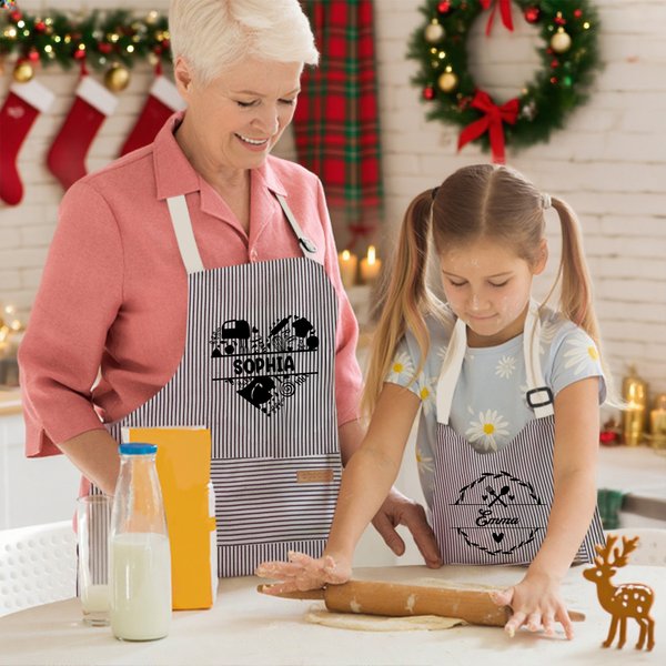 Personalised Multicolour Kitchenware Kid Adult Baking Apron with Name and Front Pocket Birthday Gift for Family Cooking Lovers
