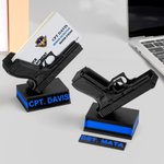 Personalized 3D Printed Pistol Card Holder Plaque with Name Office Desk Decor Appreciation Birthday Gift for Police Veterans Gun Lovers