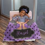 Personalized Polka Dots Cute Cartoon Little Girl Soft Throw Blanket with Name Home Decor Ship from USA Birthday Gift for Black Girl
