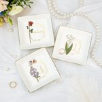 Personalized Golden Edge Birth Flower Ceramic Trinket Jewellery Dish with Name Birthday Wedding Engagement Gift for Women