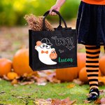 Spersonalizowana duża przenośna czarna torba na ramię z imieniem i nazwiskiem na Halloween dla dzieci