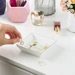Personalized Golden Edge Birth Flower Ceramic Trinket Jewellery Dish with Name Birthday Wedding Engagement Gift for Women