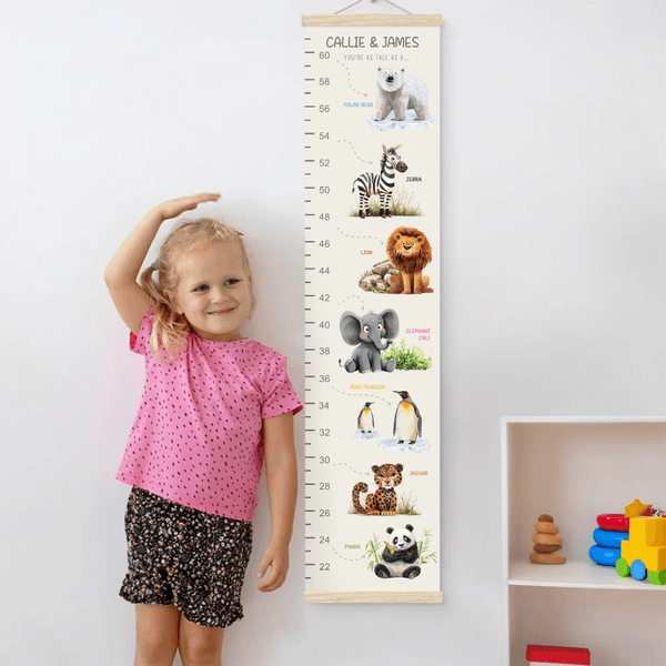 Personalized Animal Children Growth Height Chart with Name Bedroom Decor Birthday Gift for Baby Children