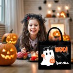 Spersonalizowana duża przenośna czarna torba na ramię z imieniem i nazwiskiem na Halloween dla dzieci