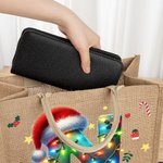 Personalized Christmas Lights Santa Hat Large Capacity Jute Tote Bag with Initial and Name Christmas Party Gift for Kids Adults