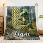 Personalized 3D Dinosaur Multicolor Soft Throw Blanket with Initial and Name Home Decor Christmas Gift for Kids
