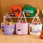 Personalized Pumpkin Ghost Face Photo Halloween Theme Cotton Rope Basket with Name Trick or Treat Halloween Gift for Girl Boy Children