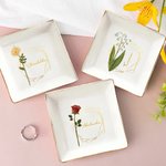 Personalized Golden Edge Birth Flower Ceramic Trinket Jewellery Dish with Name Birthday Wedding Engagement Gift for Women