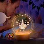 Personalized Toile De Jouy Spooky Ghost Pumpkin LED Night Light with Name and Wooden Base Home Decor Halloween Gift for Kids Family