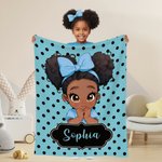 Personalized Polka Dots Cute Cartoon Little Girl Soft Throw Blanket with Name Home Decor Ship from USA Birthday Gift for Black Girl