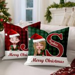 Personalizzato Merry Christmas Cute Cartoon Character Plaid Throw Pillow Cover con nome Home Decor Regalo di Natale per gli amici di famiglia