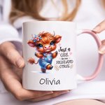 Personalized Cute Highland Cow Ceramic Coffee Mug with Name Daily Use Birthday Gift for Girls Women