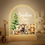 Lámpara de noche de acrílico personalizada con nombre y base de madera de animales de la selva Acuarela Decoración de habitaciones Regalo de cumpleaños de Navidad para niñas Niños