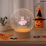 Personalized Toile De Jouy Spooky Ghost Pumpkin LED Night Light with Name and Wooden Base Home Decor Halloween Gift for Kids Family