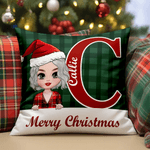 Personalizzato Merry Christmas Cute Cartoon Character Plaid Throw Pillow Cover con nome Home Decor Regalo di Natale per gli amici di famiglia