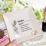 Personalised Birth Flower Ceramic Trinket Jewellery Dish with Name Definition Beautiful Home Decor Birthday Wedding Bridesmaid Gift for Women