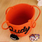 Personalized Pumpkin Ghost Face Photo Halloween Theme Cotton Rope Basket with Name Trick or Treat Halloween Gift for Girl Boy Children