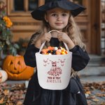 Spersonalizowany kosz na Halloween z imieniem i nazwiskiem Spooky Ghost Pumpkin Toile De Jouy Halloween Party Gift for Kids Family