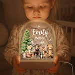 Lámpara de noche de acrílico personalizada con nombre y base de madera de animales de la selva Acuarela Decoración de habitaciones Regalo de cumpleaños de Navidad para niñas Niños