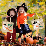 Personalized Boo Cartoon Boy Girl Ghost Large Portable Jute Tote Bag with Name Halloween Festival Gift for Kids