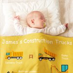 Personalised Cartoon Construction Lorrys Soft Throw Blanket with Text Home Decor Birthday Gift for Boys Lorry Lovers