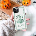Spersonalizowane dwuwarstwowe etui na telefon Toile De Jouy Spooky Ghost Pumpkin Name na iPhone'a Prezent na Halloween dla dziewczynki i chłopca