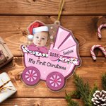 Ornement personnalisé en acrylique avec photo du visage de bébé en poussette avec nom et année Décoration de maison Cadeau de Noël pour les bébés