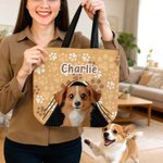 Personalised Cartoon Dog Pet Large Capacity Tote Bag with Name Daily Use Anniversary Birthday Gift for Pet Lover Owner Woman