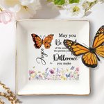 Personalized Butterfly Birth Flower Ceramic Ring Dish Jewellery Tray with Name Mothers' Day Birthday Gift for Women