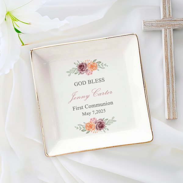 Personalizado Dios Bendiga Primera Comunión Plato de Cerámica con Nombre Fecha Cumpleaños Religioso Bautizo Regalo para Ella