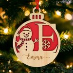 Personalisiertes Schneemann-Initiale Ornament aus Holz mit Schneeflocke Namen und Ripsband Weihnachtsbaumanhänger Weihnachtsgeschenk für Familie