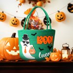 Personalized Cute Halloween Ghost Boo Large Capacity Crochet Sweets Basket with Name Trick or Treat Halloween Party Gift for Boys Girls