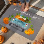 Personalized Pumpkin Farm Truck Non-Slip Doormat with Text Home Decor Halloween Autumn Gift for Family Friends