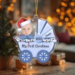 Ornement personnalisé en acrylique avec photo du visage de bébé en poussette avec nom et année Décoration de maison Cadeau de Noël pour les bébés
