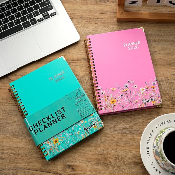 Personalized Multicolour Wildflower Name 2026 Planner Spiral A5 Notebook with Weekly Monthly Planner Pages Festival Birthday Gift for Friends Family