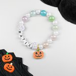 Personalisierte niedlichen Kürbis bunte Perlen Armband mit Namen Jahrestag Helloween Geschenk für Mädchen Frau
