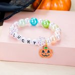 Personalisierte niedlichen Kürbis bunte Perlen Armband mit Namen Jahrestag Helloween Geschenk für Mädchen Frau