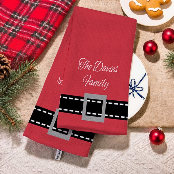 Ceinture du Père Noël Personnalisée Serviette gaufrée super absorbante avec texte Cuisine Essentielle Cadeau de Noël pour la Famille et les Amis