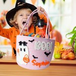 Personalized Cute Halloween Ghost Boo Large Capacity Crochet Sweets Basket with Name Trick or Treat Halloween Party Gift for Boys Girls