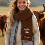 Personalised Multicolor Embroidered Highland Cow Soft Warm Scarf with Name Winter Accessories Birthday Gift for Highland Cow Lover