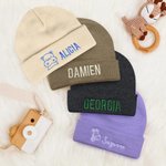 Cappello Beanie personalizzato con ricamo animale multicolore con nome Accessori caldi Regalo di compleanno per bambini adulti