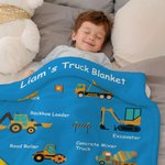 Personalised Cartoon Construction Lorrys Soft Throw Blanket with Text Home Decor Birthday Gift for Boys Lorry Lovers