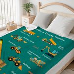 Personalised Cartoon Construction Lorrys Soft Throw Blanket with Text Home Decor Birthday Gift for Boys Lorry Lovers