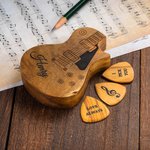 Personalized Wooden Guitar Picks with Storage Case Engraved Holder Box for Pick Set Gift for Guitar Player Musician Birthday Gift Idea