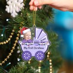 Ornement personnalisé en acrylique avec photo du visage de bébé en poussette avec nom et année Décoration de maison Cadeau de Noël pour les bébés